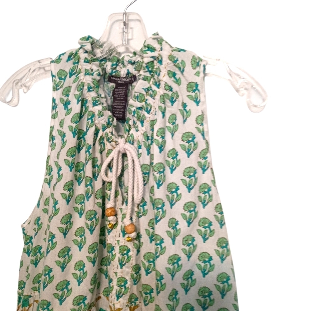 Chelsea & Theodore -Green and Whitew Patterned Sleeveless Dress - Size 2X/2T - Picture 2 of 7